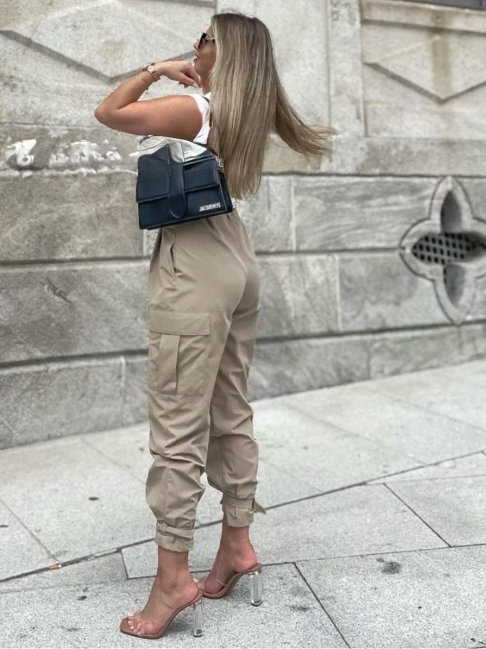 ZARA New With Tag M High Rise Paper Bag Straight Leg Camel Cargo Pants Medium - Picture 13 of 15